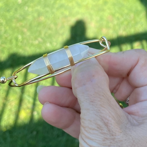 Genuine Rose Quartz hexagon gold tone bracelet - Picture 10 of 13